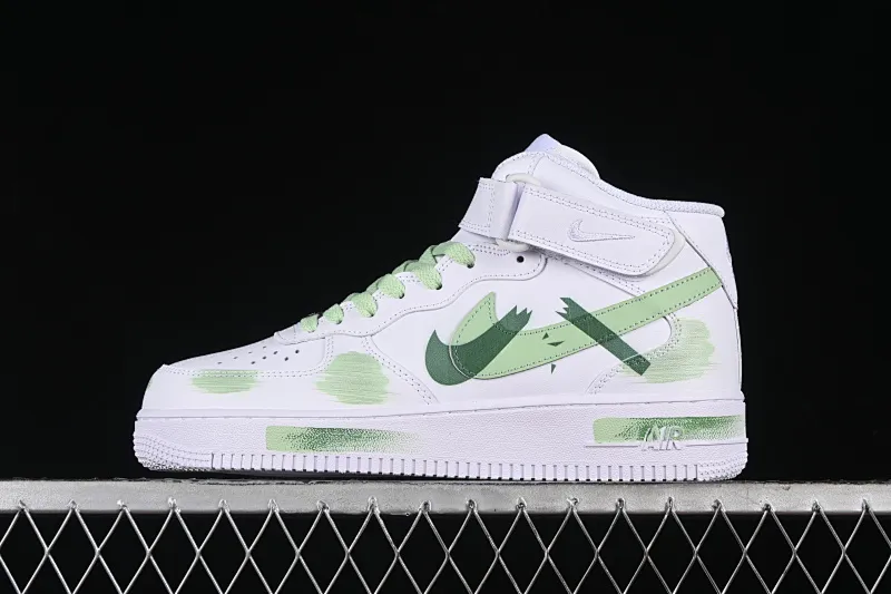 All categories Nk Air Force 1 Air Force series Nk Air Force 1 Mid Air Force mid-top Nk Air Force 1'07 Mid White and green hand-painted Hand-painted fracture Triple hook shadow Air Force 1 strap mid-top casual sneakers CW2289-111